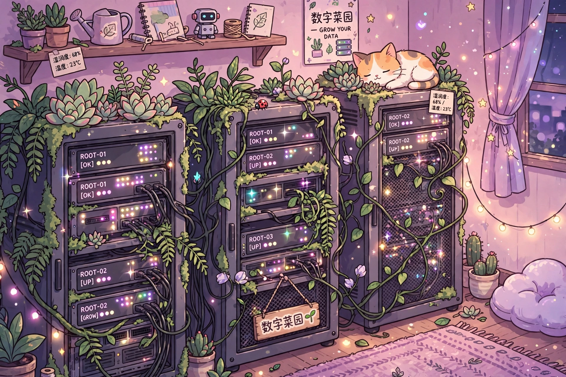 数字菜园:长满绿植的家庭服务器机柜